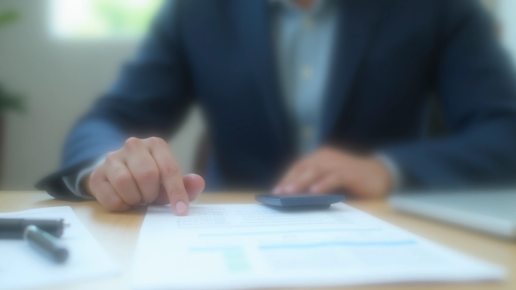 Professional photograph of person reviewing retirement planning documents with calculator and pen on desk